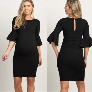 🎉HP PinkBlush Black Ruffle Sleeve Maternity Dress